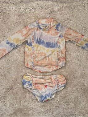 Jessica Simpson Girls Pastel Tie-Dye Rash Guard Set - Blue, Yellow, Pink